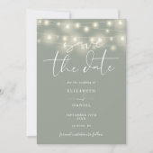 Save The Date Elegant String Lights Sage Green QR Code Wedding (Devant)