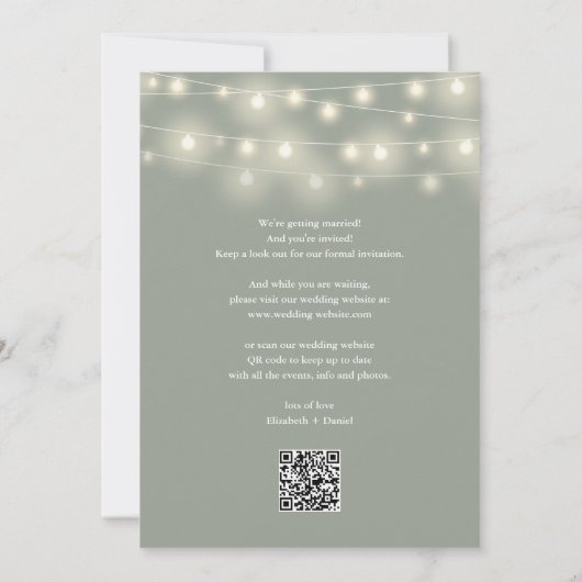 Save The Date Elegant String Lights Sage Green QR Code Wedding (Dos)