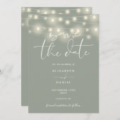 Save The Date Elegant String Lights Sage Green QR Code Wedding (Devant / Derrière)