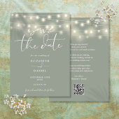 Save The Date Elegant String Lights Sage Green QR Code Wedding