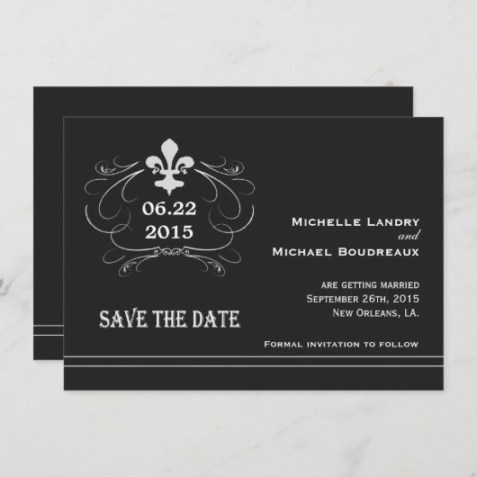 Save The Date Élégant style rétro Fleur de Lis Enregistrer la da (Devant / Derrière)