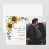 Save The Date Elegant Sunflower Eucalyptus 1 Photo Wedding (Devant / Derrière)
