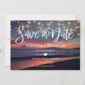 Save The Date Elégant Sunset Beach String Lights Mariage été (Devant)