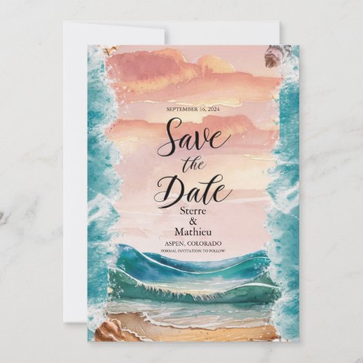 Save The Date Elégant Sunset Beach Wedding (Devant)
