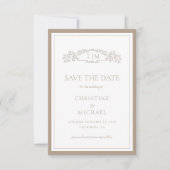 Save The Date Élégant Taupe mariage de monogramme de crête botan (Devant)