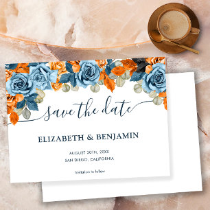 Save The Date Élégant Terracotta Bleu Nuit Et Rouille Mariage