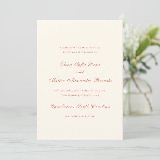 Save The Date Elegant Terracotta Modern Classic Wedding (Debout devant)