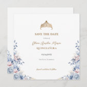 Save The Date Elégant Tiara Floral Quinceañera Photo (Devant / Derrière)