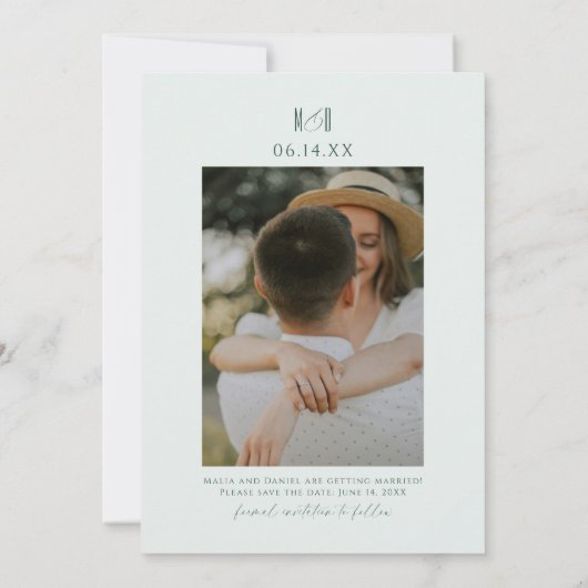Save The Date Elegant Timeless Script Photo Monogram Wedding (Dos)
