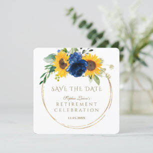 Save The Date Élégant tournesol bleu Floral or retraite