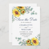 Save The Date Elégant tournesol Eucalyptus Mariage de verdure (Devant / Derrière)