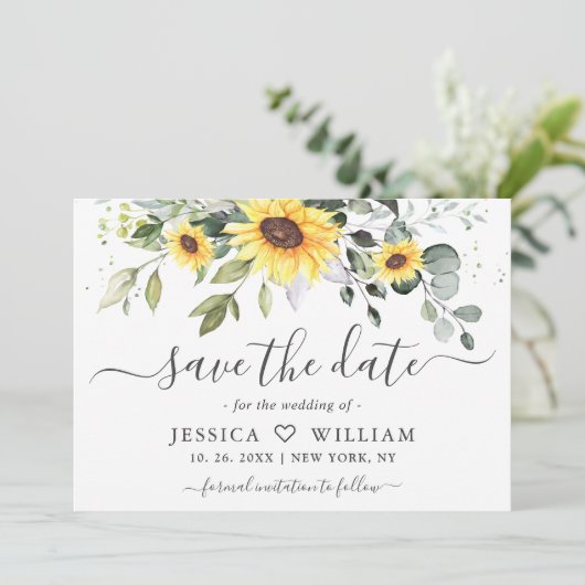 Save The Date Elégant tournesol Eucalyptus Mariage de verdure (Debout devant)