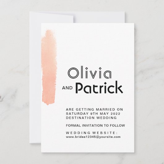 Save The Date Élégant trait de brosse rose. Mariage simple moder (Devant)