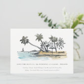 Save The Date Elégant Tropical Beach Palm Tree Sketch Aquarelle (Debout devant)