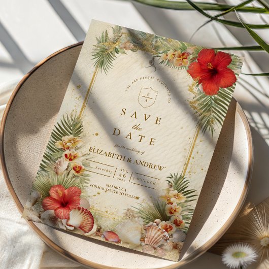 Save The Date Elegant Tropical Botanical Wedding