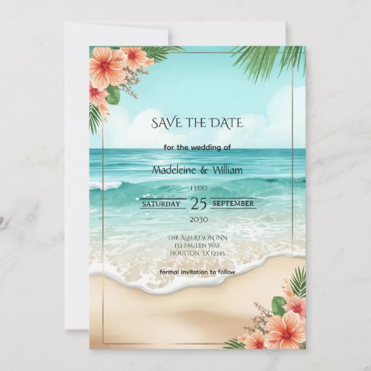 Save The Date Elegant Tropical Coastal Hawaiian Beach Wedding (Devant)