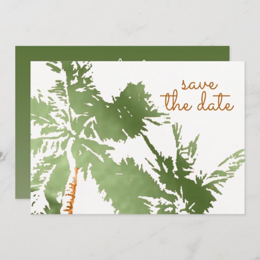 Save The Date Elégant Tropical Copper Palm Trees Plage Mariage (Devant / Derrière)