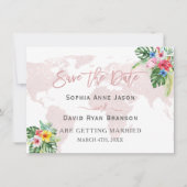 Save The Date Élégant Tropical Floral Gold World Map Mariage (Devant)