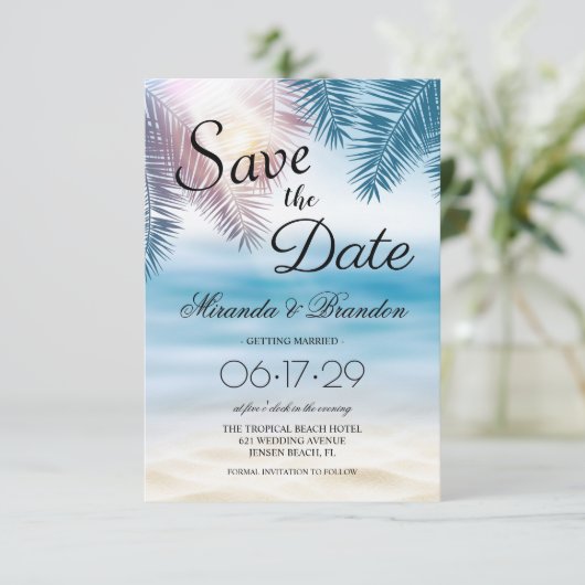 Save The Date Elégant Tropical Ocean Summer Beach Mariage (Debout devant)