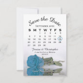 Save The Date Élégant Turquoise Blue Rose Calendrier Mariage (Devant)