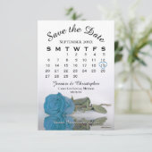 Save The Date Élégant Turquoise Blue Rose Calendrier Mariage (Debout devant)
