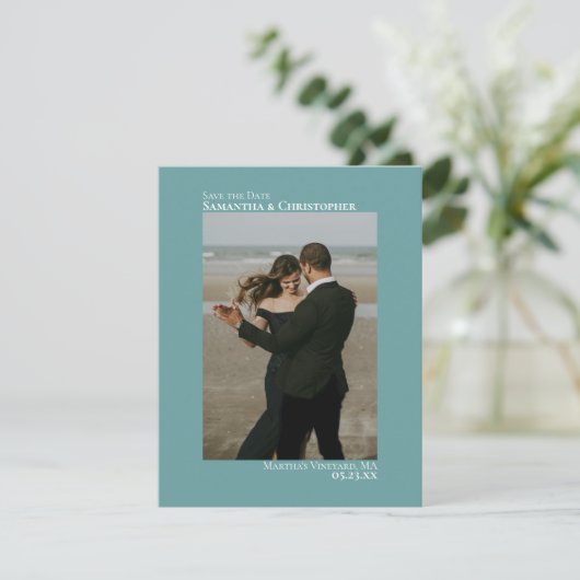 Save The Date Élégant Turquoise photo minimaliste Mariage (Debout devant)