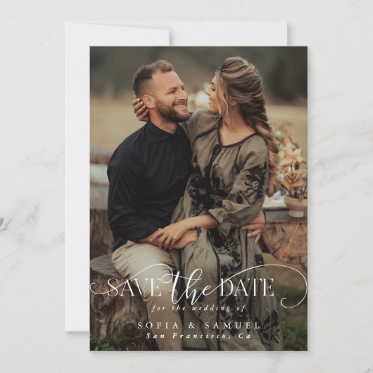 Save The Date Elegant Two Photo Handwritten Script Wedding (Devant)