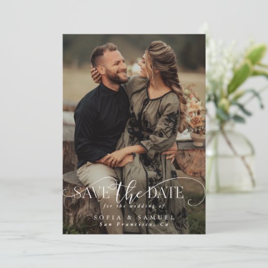 Save The Date Elegant Two Photo Handwritten Script Wedding (Debout devant)