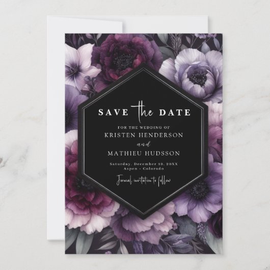 Save The Date Élégant unique violet Mariage floral (Devant)