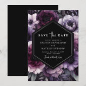 Save The Date Élégant unique violet Mariage floral (Devant / Derrière)