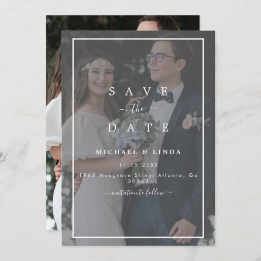 Save The Date Élégant Vellum noir & blanc superposition Mariage  (Devant / Derrière)