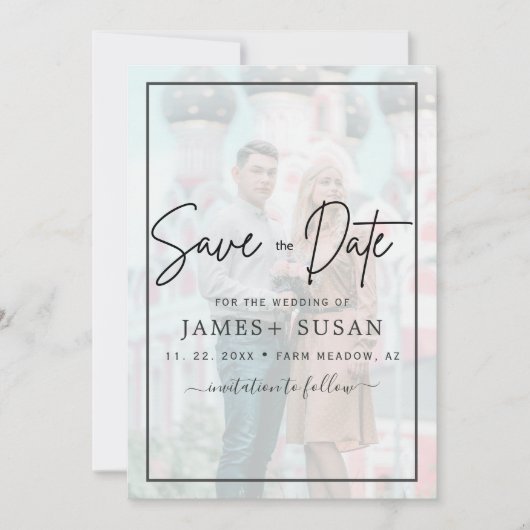 Save The Date Élégant Vellum noir & blanc superposition Mariage (Devant)