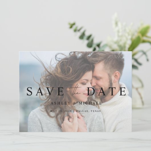 Save The Date Elégant Vellum Overlay 2 Photo QR Code Mariage (Debout devant)