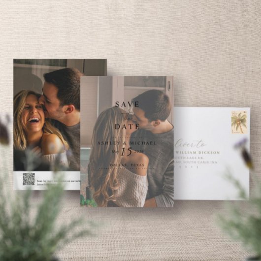 Save The Date Elégant Vellum Overlay 2 Photo QR Code Mariage