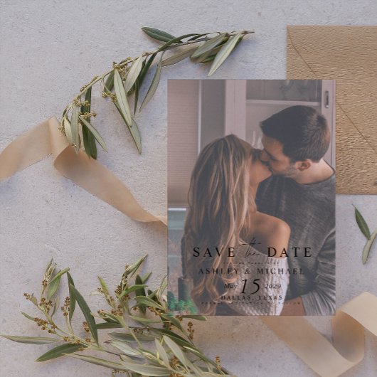 Save The Date Elégant Vellum Overlay Aquarelle 2 Mariage photo