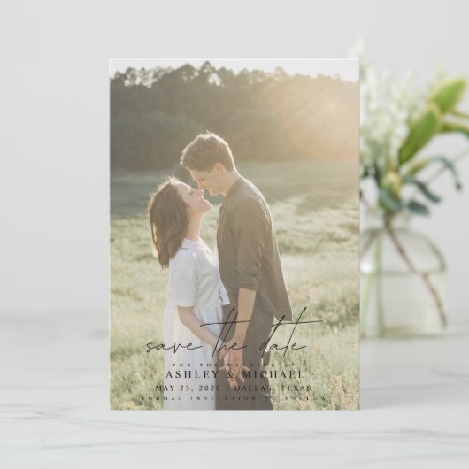 Save The Date Elégant Vellum Overlay moderne 2 Mariage photo (Debout devant)