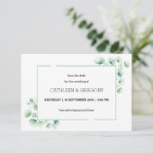 Save The Date Elégant Vert Aquarelle Eucalyptus Feuille Mariage (Debout devant)