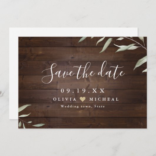 Save The Date Elégant vert bois comté rustique enregistrer la da (Devant / Derrière)