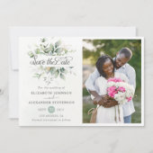 Save The Date Elégant vert rustique eucalyptus photo mariage (Devant)