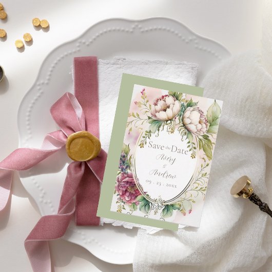 Save The Date Élégant Vert Sauge Romantique Rustique Enregistrer