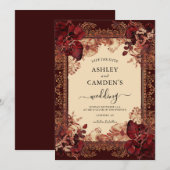 Save The Date Elegant Victorian Red Gold Wedding (Devant / Derrière)