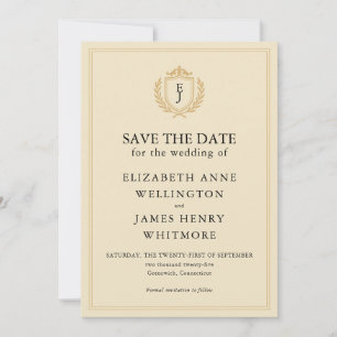 Save The Date Elégant vieil argent Crest - ivoire et Mariage or