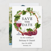 Save The Date Élégant Vins de raisin Aquarelle Wreath Photo (Devant / Derrière)