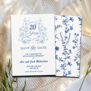 Save The Date Élégant Vintage Crest 20e Anniversaire de Mariage