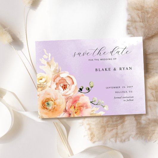 Save The Date Élégant violet et bracelet, Mariage floral