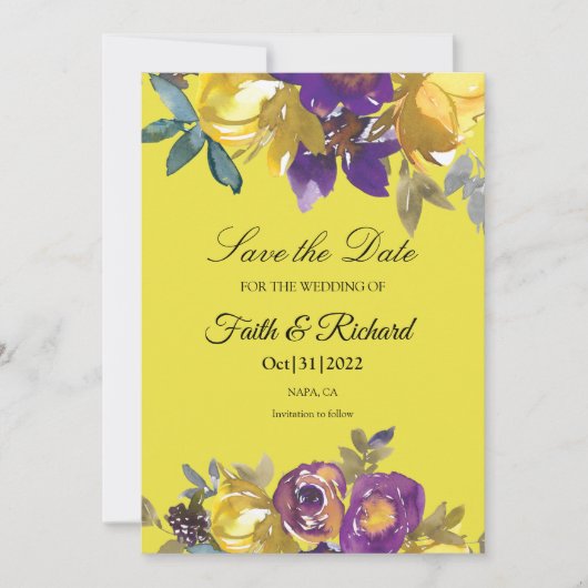 Save The Date Élégant violet et Mariage de automne d'or Enregist (Devant)