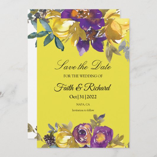 Save The Date Élégant violet et Mariage de automne d'or Enregist (Devant / Derrière)