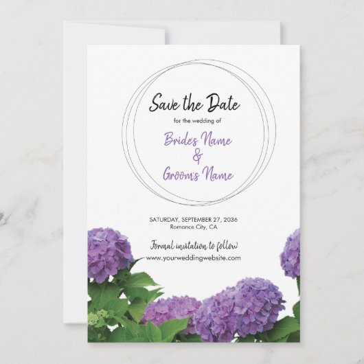 Save The Date Élégant Violet Hydrangea Mariage Enregistrer La Da (Devant)