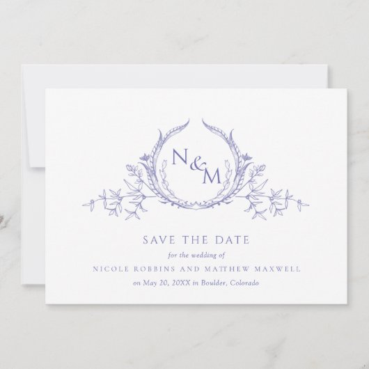 Save The Date Élégant violet Mariage de monogramme (Devant)