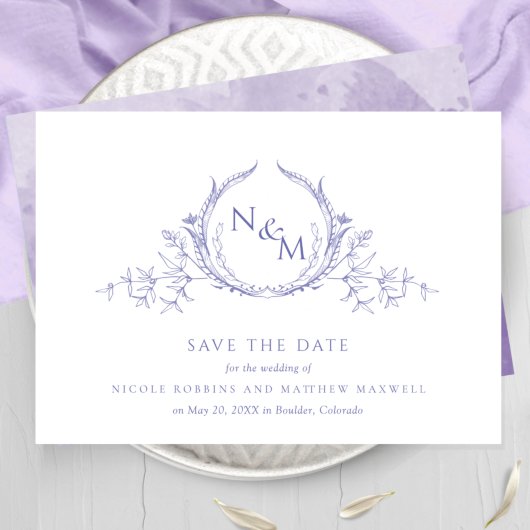 Save The Date Élégant violet Mariage de monogramme